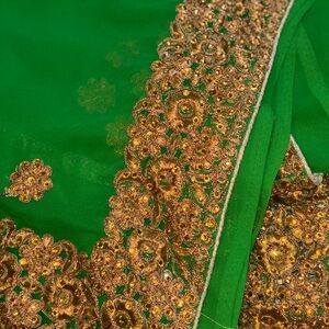 Green Saree with Gold Embroidery